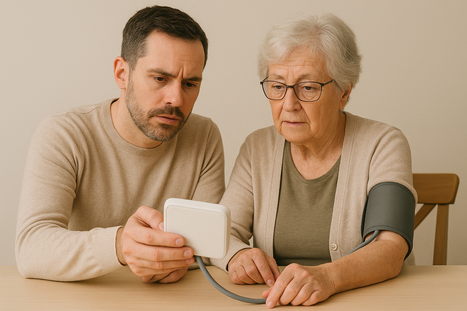 On standby caregiving stage - caregiver monitoring elderly parent's health metrics